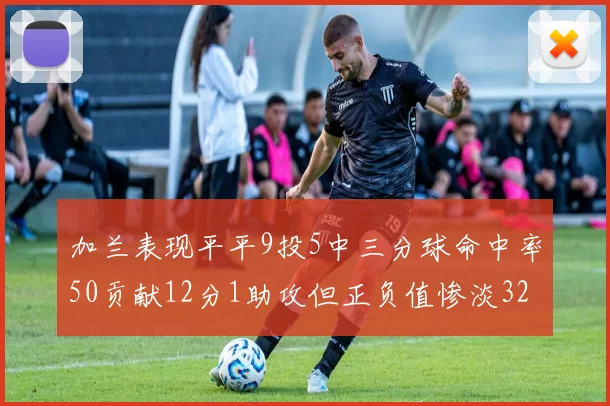 加兰表现平平9投5中三分球命中率50贡献12分1助攻但正负值惨淡32